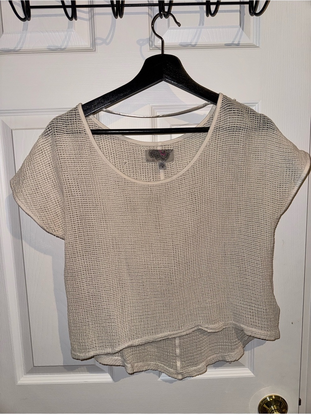 Ecote Open-Weave Short Sleeve Top in Cream from Urban Outfitters, Size Small